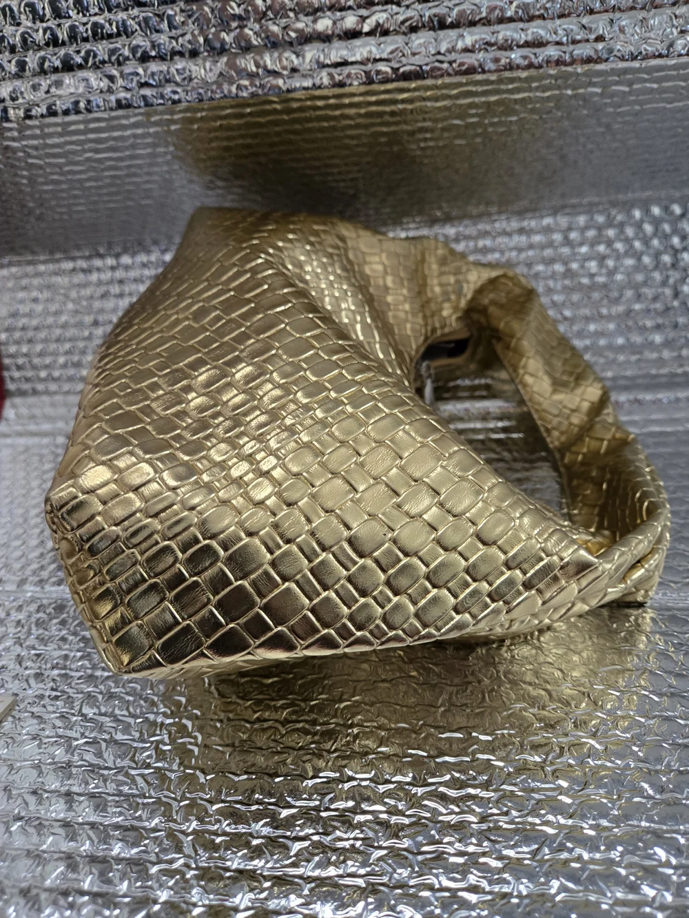 Gold Metallic Woven Hand Bag
